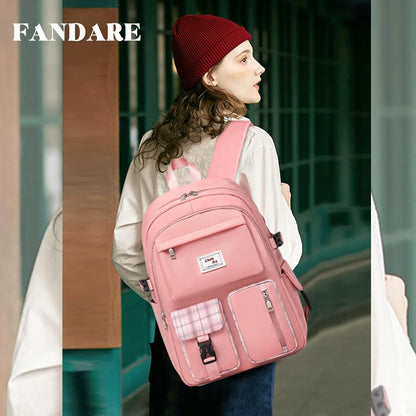 FANDARE Casual Backpack Girl School Bag Boy Daypacks Large Laptop Bag Students College Daypacks Bookbag fit 15.6 inch Laptop Teens Travel Spring Outing Shopping Rucksack Waterproof Polyester