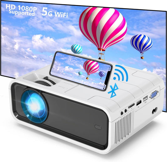 GIMISONIC Video Projector with 5G WiFi&Bluetooth,HD 1080P Supported,Portable Movie Projector Compatible with TV Stick/HDMI/USB/PS5/iOS/Android