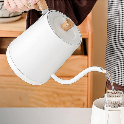 Jorunb Gooseneck Electric Kettle Temperature Control 0.8L, 4 Modes Pour Over Coffee and Tea Kettle Wood Handle, 100% Stainless Steel Inner with Leak Proof Design, 1000W Rapid Heating