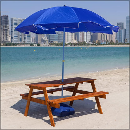 Yatai Outdoor Acacia Wood Table & Bench Set With Umbrella Hole, Kids Backyard Furniture A-shape frame Bench Outdoor Backyard Garden Furniture Picnic table