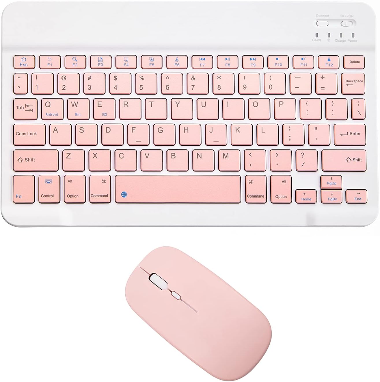 Rechargeable Bluetooth Keyboard and Mouse Combo Ultra-Slim Portable Compact Wireless Mouse Keyboard Set for Android Windows Tablet Cell Phone iPhone iPad Pro Air Mini, iPad OS/iOS 13 and Above (Pink)