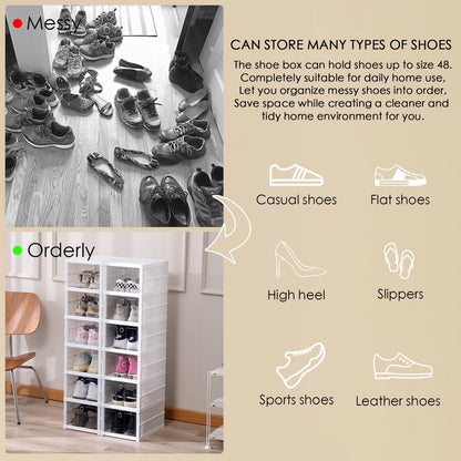 BEROZA 6 pcs Shoe box, installation-free foldable shoe storage box, plastic shoe cabinet container with transparent door for displaying sneakers, easy to assemble