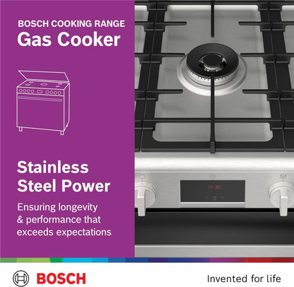 Bosch Free Standing Cooker, Gas Cooker 90cm, 147L, Gas Range Cooker, German Engineering Cooking Range HGW3ASQ50M