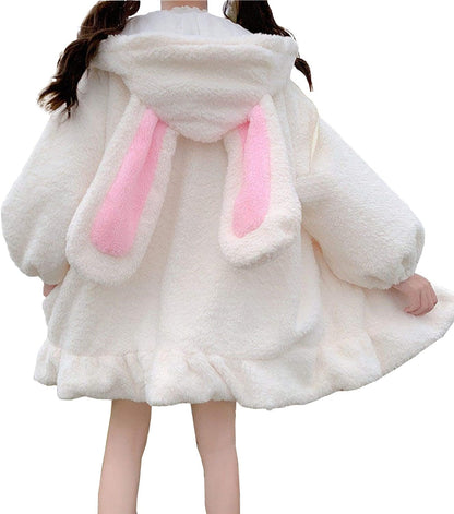 Women Cute Bunny Ear Long Sleeve Fuzzy Fluffy Rabbit Tops Sweatshirt Hoodie Jacket Coats