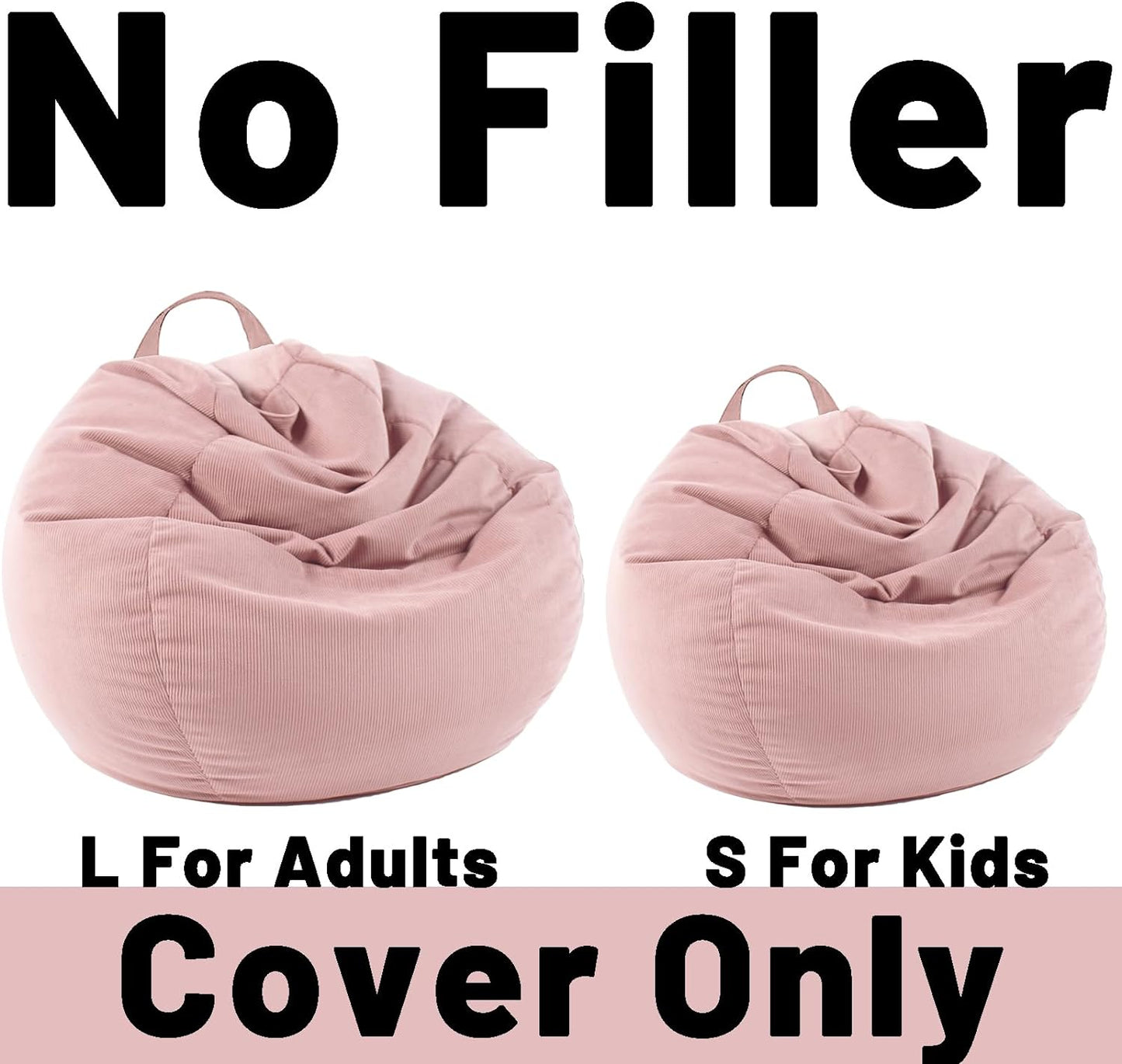 LPMOERA 2PCS Stuffed Animal Storage Bean Bag Chair Cover (No Filler) For Kids and Adults.Soft Stuffable Bean Bag For Organizing Children Plush Toys or Memory Foam Dusty Pink&Pink L For Adults