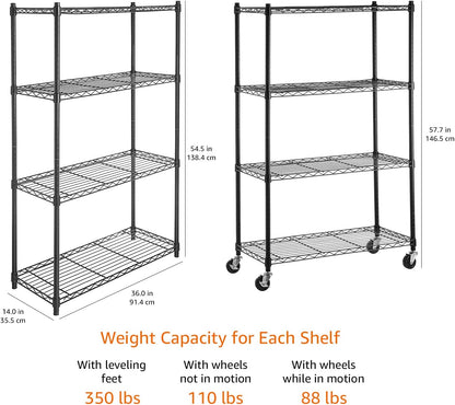 Amazon Basics 5-Shelf Adjustable, Heavy Duty Storage Shelving Unit (158.5 kgs loading capacity per shelf), Steel Organizer Wire Rack, Black (91.4 x 35.5 x 182.8 cm)