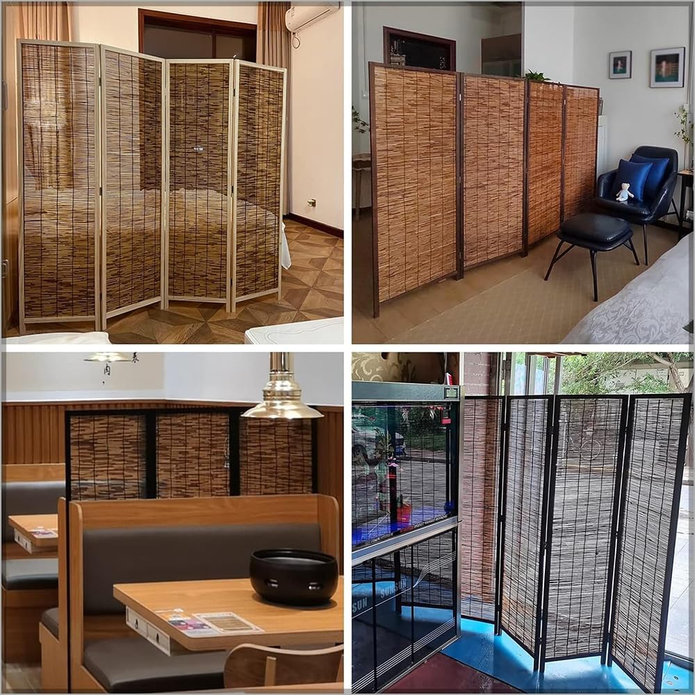 YATAI Wooden Room Dividers and Folding Privacy Screens 4 Panel Foldable Portable Rattan Room Separating Divider,Handwork Wood Mesh Woven Design Room Divider Room Partition Wall Screen.HY2304008