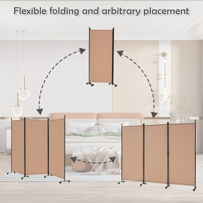 Spurgehom 3 Panel Rolling Room Divider, Folding Partition Privacy Screens, Freestanding Fabric Room Panel, Portable Folding Wall Divider for Office, Room,Restaurant, Hospital (Beige)