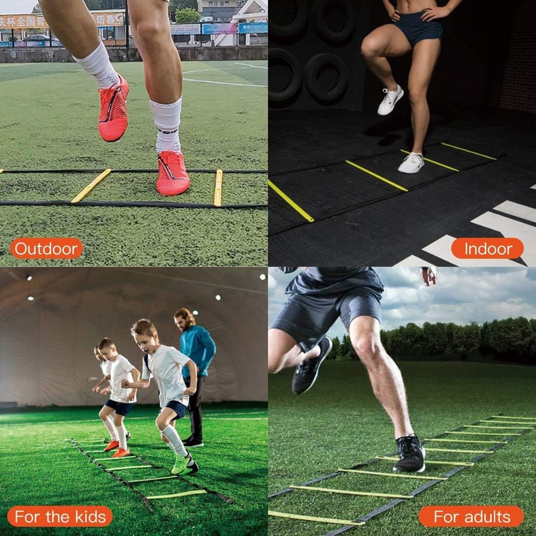 Speed Agility Training Kit—Includes Agility Ladder with Carrying Bag, 5 Disc Cones, Resistance Parachute.Use Equipment to Improve Footwork Any Sport.