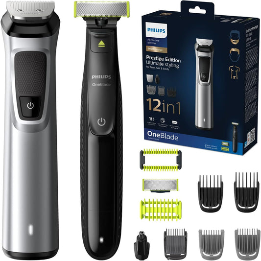 PHILIPS Multigroom series 9000 12-in-1, Face, Hair and Body MG9710/93, Silver Black & Green