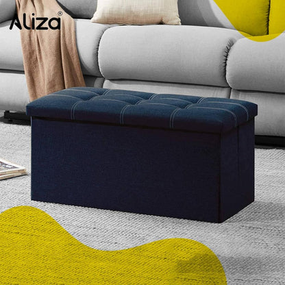 Ottoman Storage Box - Large Foldable Storage 76W x 38D x 38H - Great Toy Storage Box with Lid for Bedroom, Living Room & Foot stool - Blue Ottoman Box by Aliza