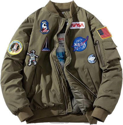 FROIBHATG Casual jackets, Men Biker Bomber Jacket, NASA MA-1 Military Flight Jacket Light Air Force Moto Street Coat