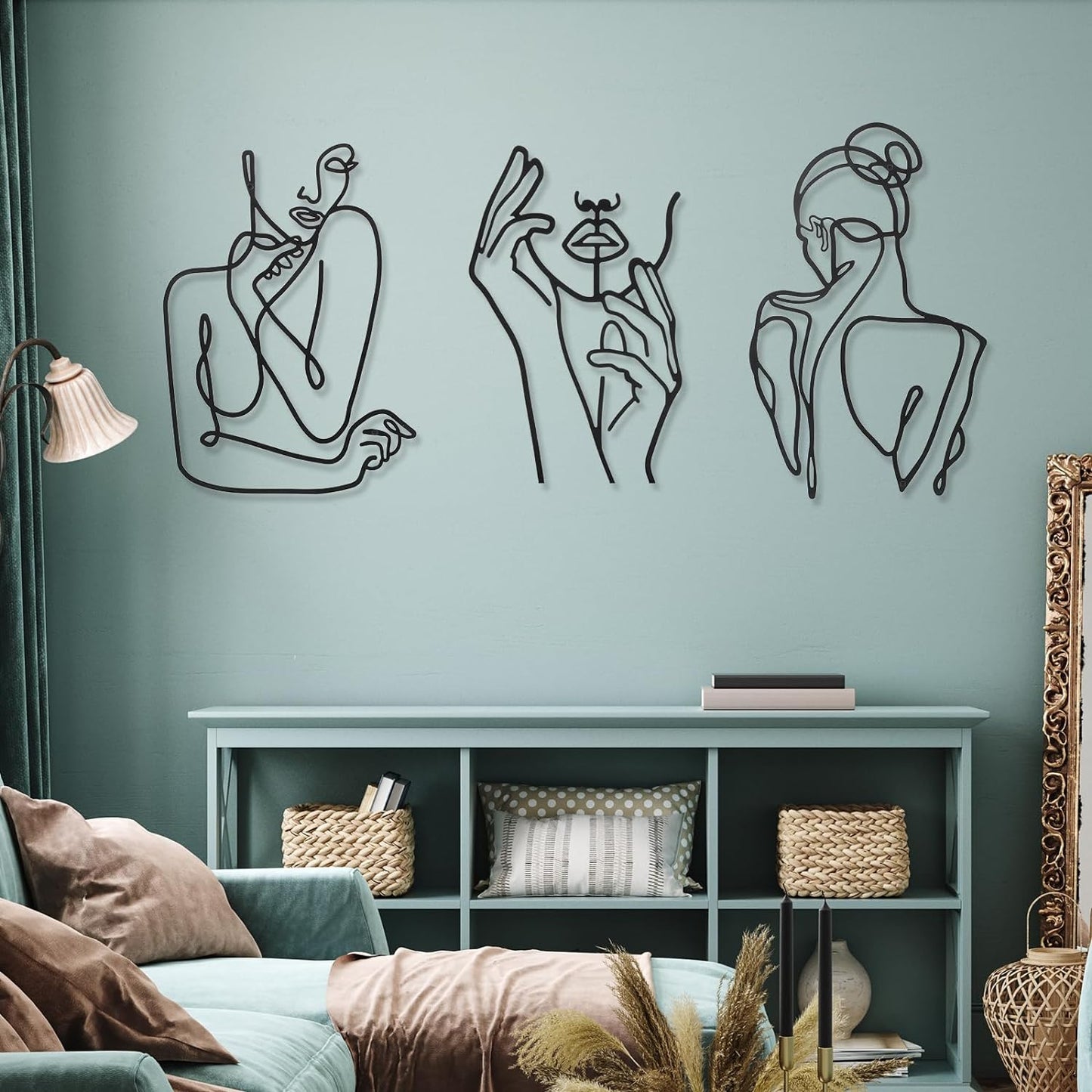 3 Pcs Metal Wall Art Decor Minimalist Abstract Woman Wall Art metal Modern Line Drawing Wall Art Decor Female Single Line Wall Home Hanging for Bedroom Kitchen Bathroom Living Room(Black, Modern)