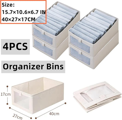 TAME Wardrobe Clothes Organizer, 4 Pack Drawer Organizers and Storage, Foldable Closet Organizer Bins Storage Containers for Organizing Clothing Jeans Toys Book Shelves Closet Wardrobe