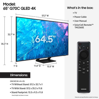 Samsung Smart TV, QLED, 65 Inch Titan Gray, Quantum Processor 4K, Motion Enhancemnet, HDR10+, QA65Q70C - 2023 - International Version