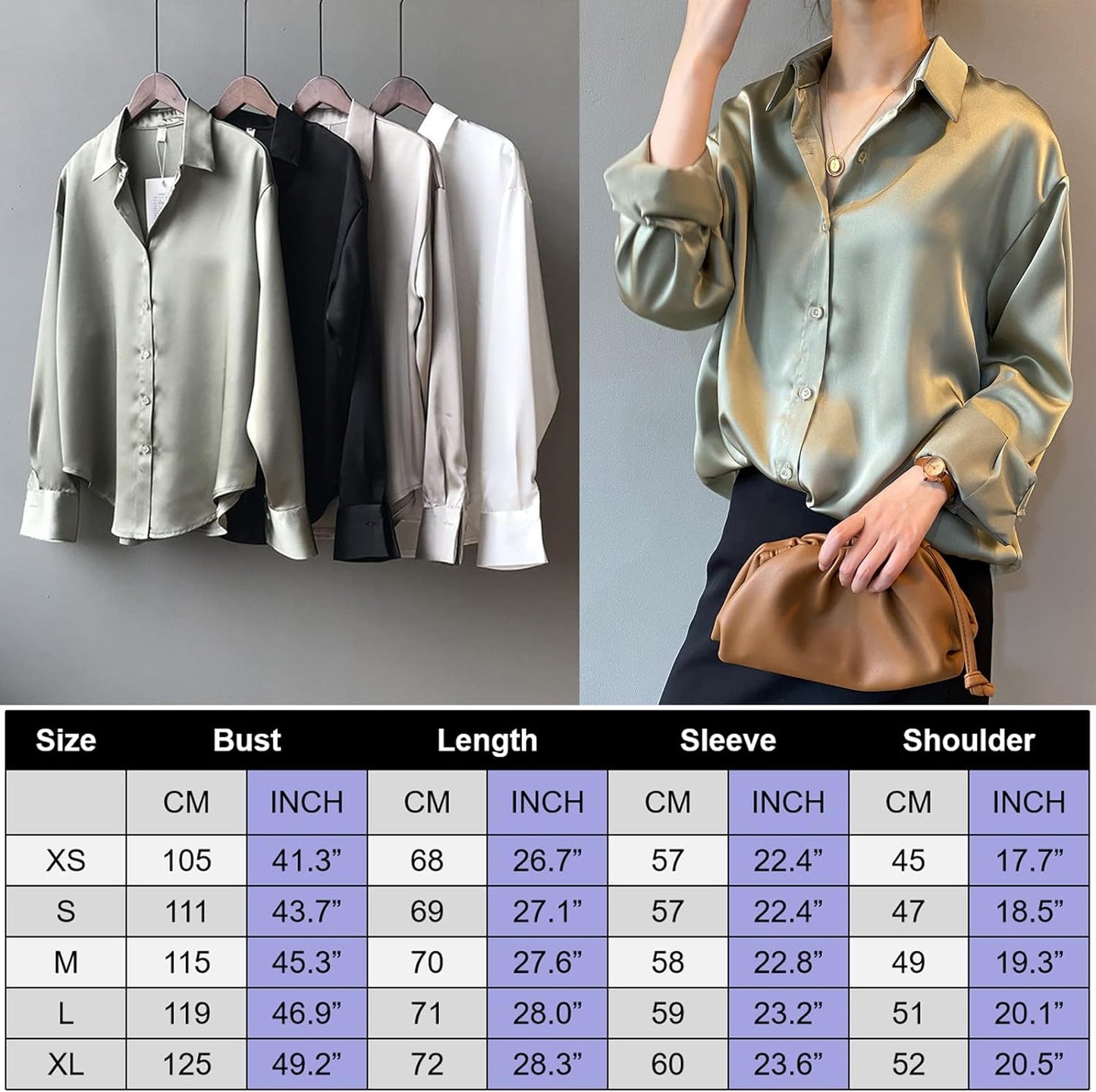 Pantete Womens Satin Silk Button Down Shirt Long Sleeve Casual Office Blouse Top Breathable & Silky