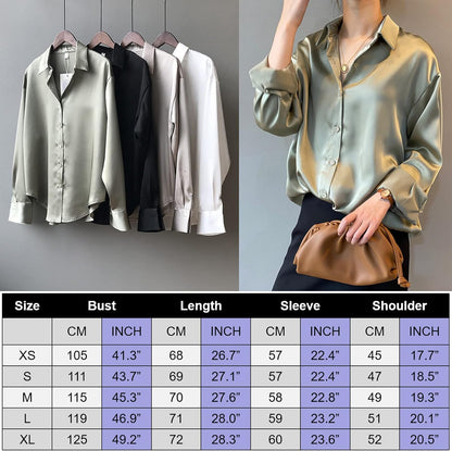 Pantete Womens Satin Silk Button Down Shirt Long Sleeve Casual Office Blouse Top Breathable & Silky