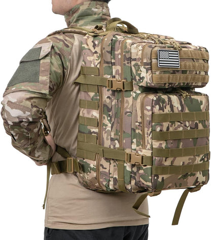 QT&QY 45L Military Tactical Backpacks Molle Army Assault Pack 3 Day Bug Out Survival Bag Hiking Treeking Rucksack