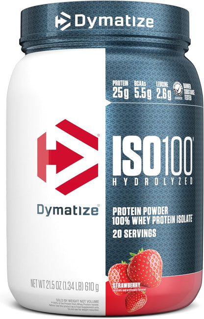 Dymatize ISO100 Hydrolyzed 100% Whey Isolate Protein Powder in Dunkin' Cappuccino Flavor, 25g Protein, 95mg Caffeine, 5.5g BCAAs, Gluten Free, Fast Absorbing, Easy Digesting, 21.5 Oz