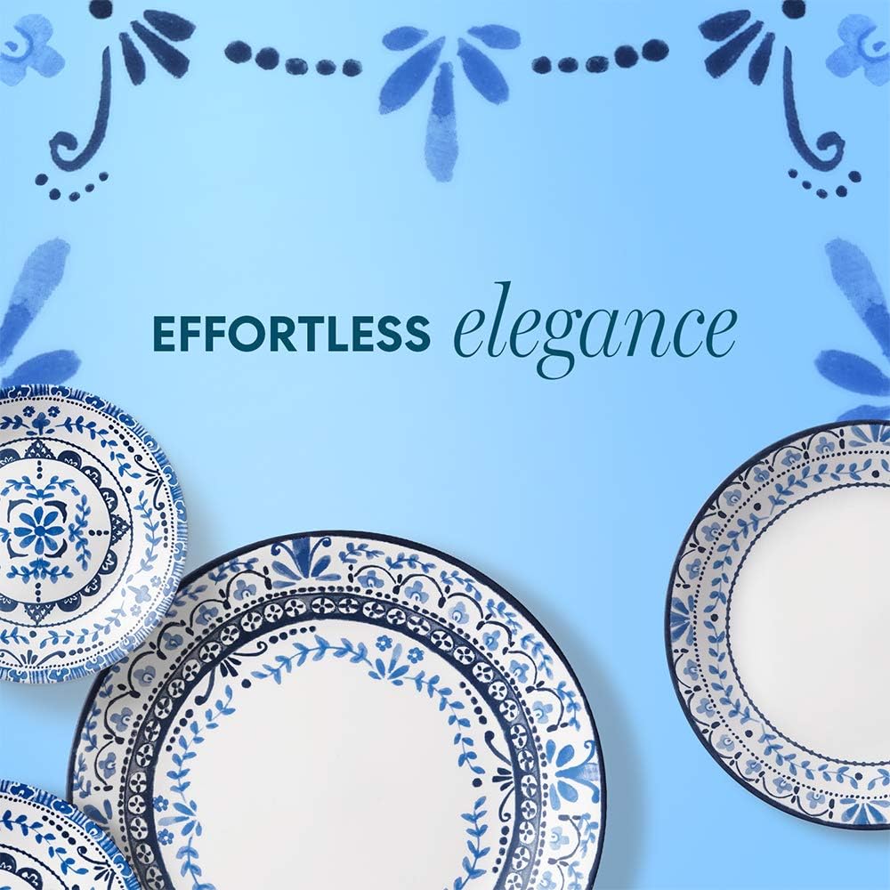 Corelle Service For 6 Chip Resistant Dinnerware Set, 18-Piece, Portofino, White And Blue