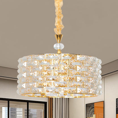 YATAI 4-Bulb Modern Golden Drum Crystal Chandelier Hanging Pendant Lighting Farmhouse Metal Ceiling Light Fixture for Kitchen Dining Room Living Room Foyer Hallway Entryway,Coverage Area 8-15㎡