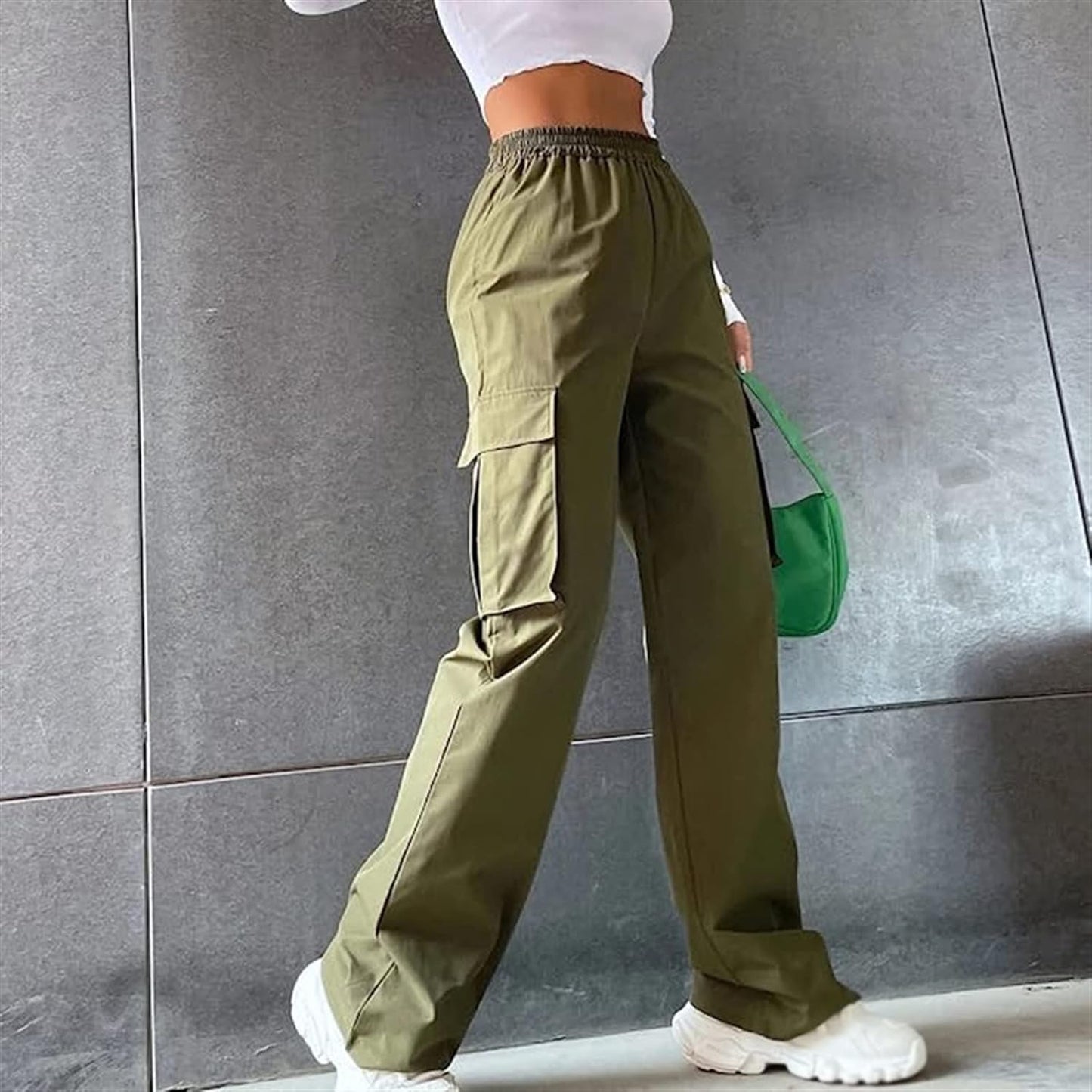 Women's Cargo Pants Classics Cargo Pants Straight Elastic Waist Capri Pants Streatwear with Flap Pockets