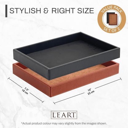 LEART Valet Tray for Men & Women – Leather Tray Organizer | Bedside, Nightstand, Office Desk Organizer Tray | Catchall Tray (Black)