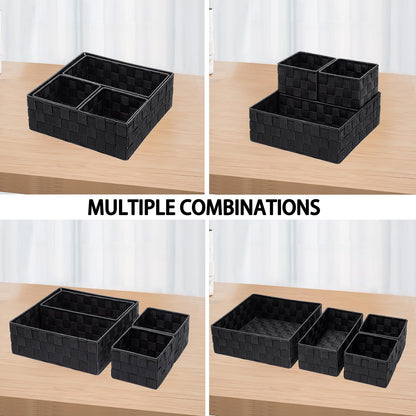 Woven Storage Baskets for Organizing, Small Black Baskets Cube Bin Container Tote Organizer Divider for Drawer, Closet, Shelf, Dresser, Set of 4