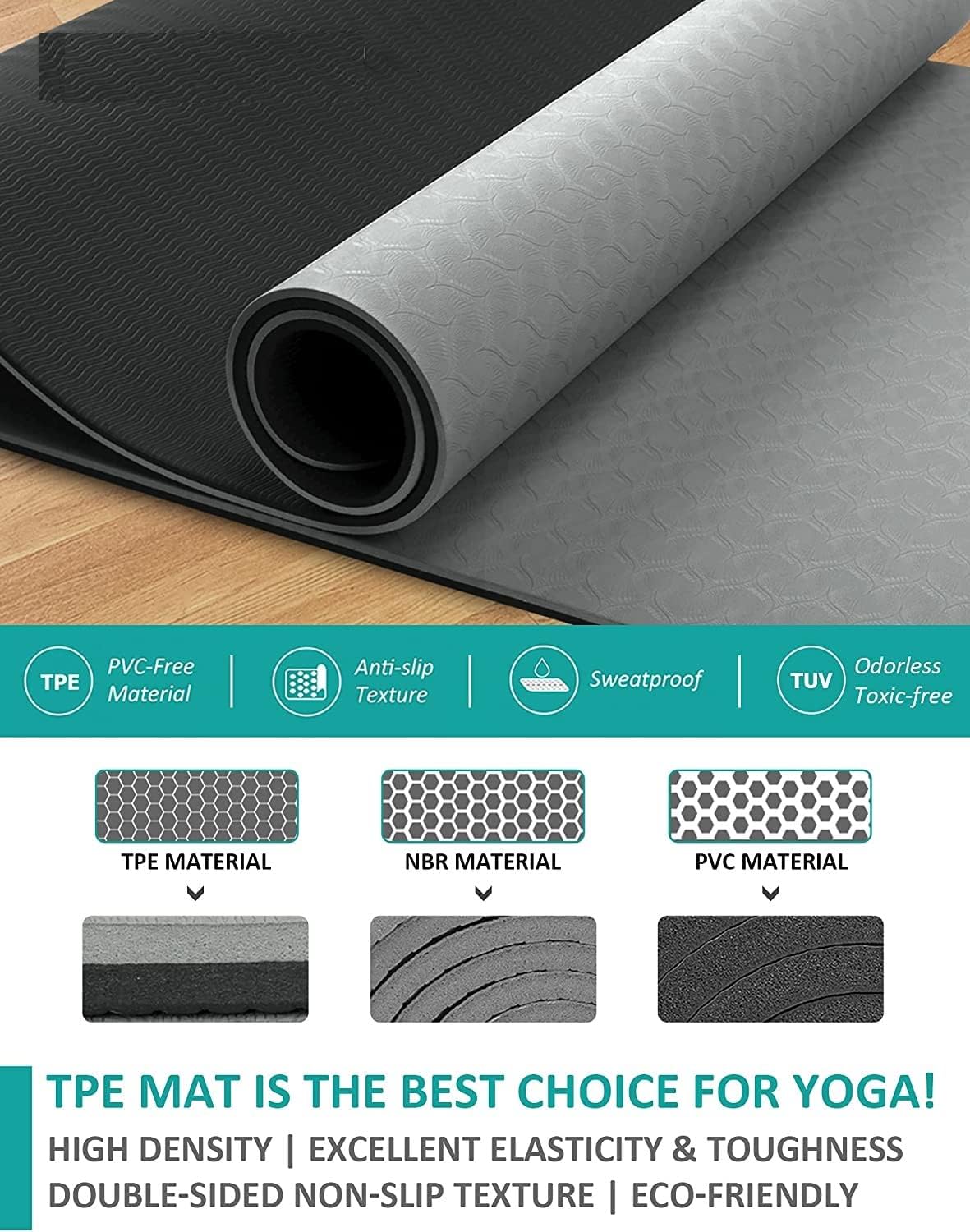 MahMir Yoga Mat Anti-Slip Exercise Mat with Carrying Bag Fitness Mat for Pilates 183CM*61CM*6MM Thickness for Woman Man Beginners