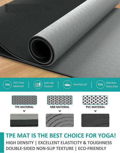 MahMir Yoga Mat Anti-Slip Exercise Mat with Carrying Bag Fitness Mat for Pilates 183CM*61CM*6MM Thickness for Woman Man Beginners