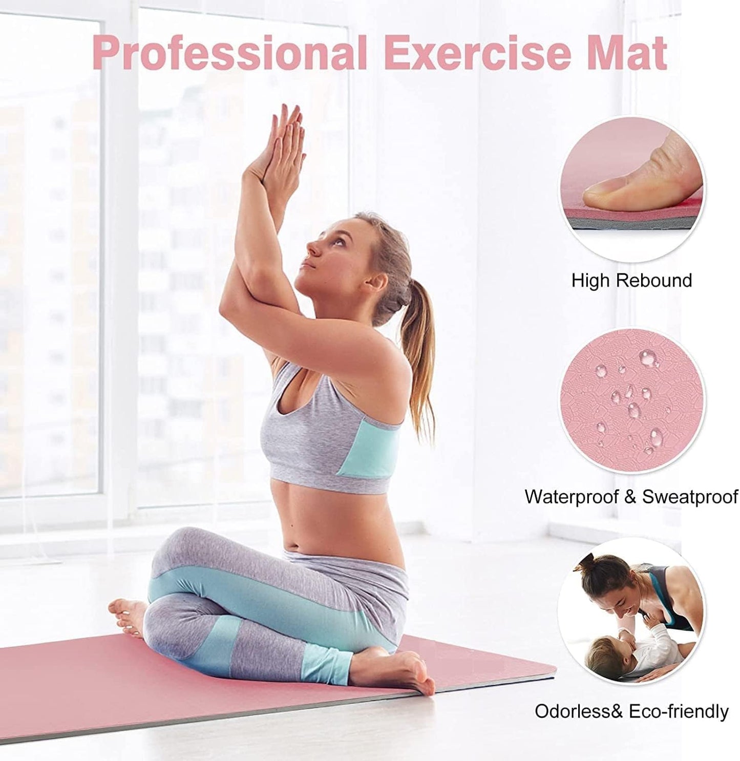 MahMir Yoga Mat Anti-Slip Exercise Mat with Carrying Bag Fitness Mat for Pilates 183CM*61CM*6MM Thickness for Woman Man Beginners