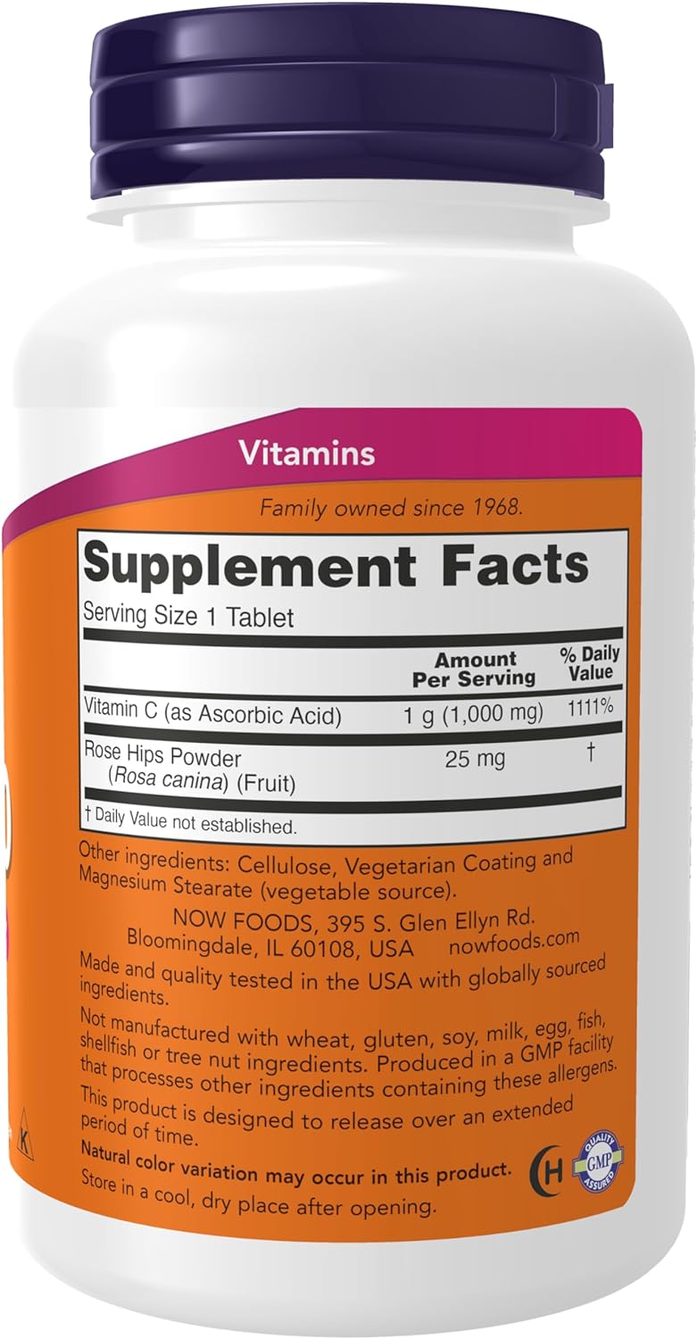 NOW Foods Vitamin C-1000 Sustained Release With Rose Hip, 100 Tablets