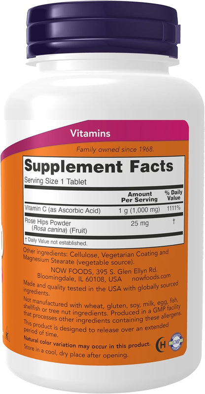 NOW Foods Vitamin C-1000 Sustained Release With Rose Hip, 100 Tablets