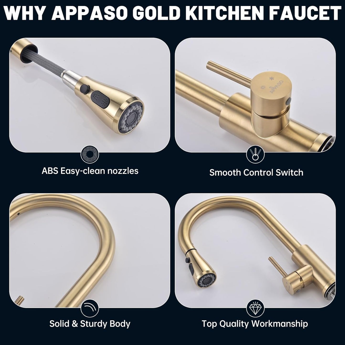 APPASO Kitchen Faucet with Pull Down Sprayer - Single Handle One Hole High Arc Pull Out Kitchen Sink Faucets with Deck Plate, Brushed Nickel, APS220BN