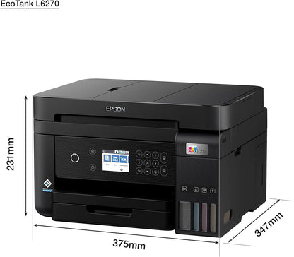 Epson Ecotank L6270 Office Ink Tank Printer A4 Colour 3-In-1 Printer With Adf, Wi-Fi And Smart Panel Connectivity And Lcd Screen, Black, Compact