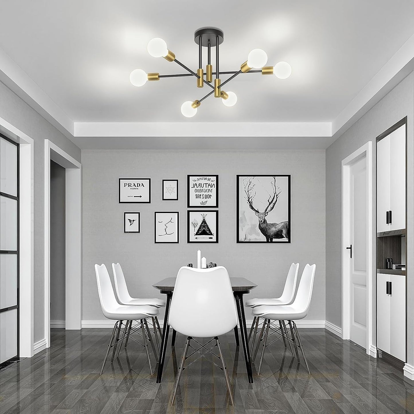 HUA QIANG WANG Modern Gold Sputnik Chandeliers,6-Light Ceiling Lights for Living Room Dining Room Bedroom Kitchen Island