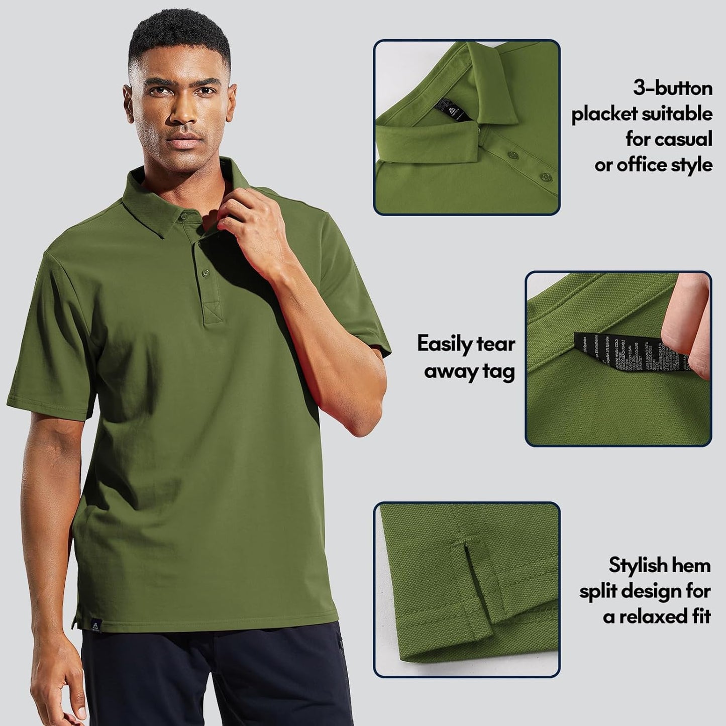 Haimont Men's Polo Shirt Cotton Golf T-Shirts Long and Short Sleeve Collared Shirts for Uniform, Casual, Business, Work