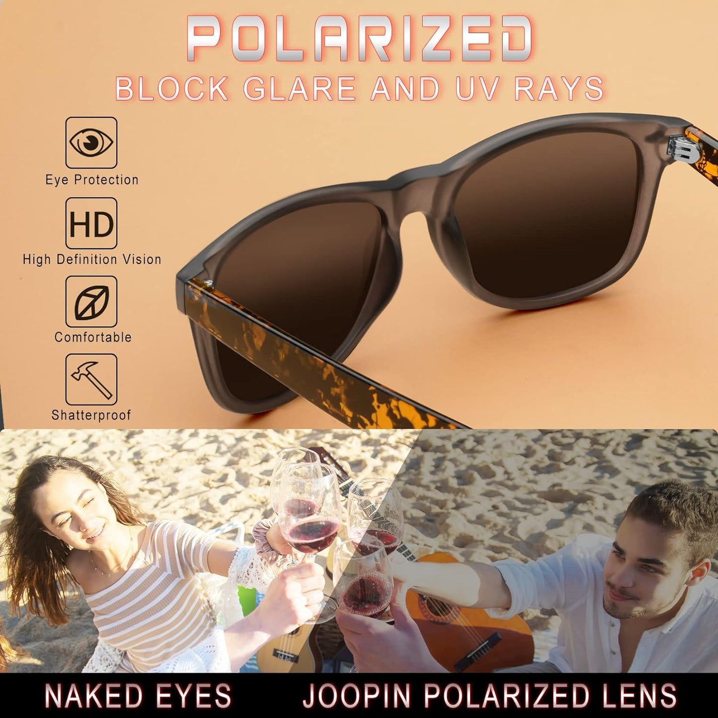 Joopin Polarized Sunglasses Men Women, Classic Square Sun Glasses 100% UV Protection Driving Fishing