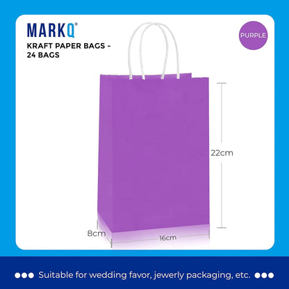 MARKQ 24 Bags Black Paper bags with handles 15 x 11 x 6 cm Small Gift bags for Birthday Party Favors, Weddings, Retail, Shopping, Bridal Shower