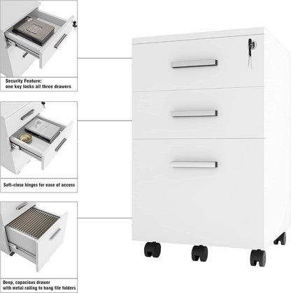 Lazio File Cabinet with Lock - Filing Cabinet for Home and Office - 3 Drawer File Cabinet with Wheels for A4 Sized Letters/Documents, Legal Sized Documents, Hanging File Folders (Cass Walnut/Black)