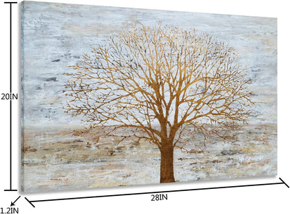 Yihui Arts Abstract Landscape Canvas Art Hand Painted 3D Tree Paintings with Gold Foil for Wall Decor Modern Artwork Pictures Living Room Bedroom Decoration