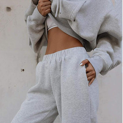 Ladies Fashion Tracksuit Women Long Sleeves Sweatshirt + Long Pants Sportswear 2 Pieces Set Sport Outfit (Color : Gray, Size : Medium)