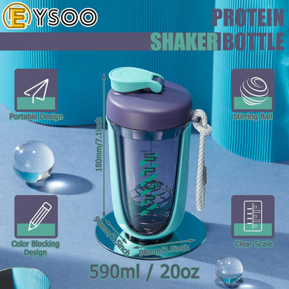 EYSOO Protein Shaker Bottle Protein Drink Shaker Cup 20 oz Shaker Bottle for Protein Mixes Leak-proof BPA-free Protein Mixer Cup with Blender Ball for Gym Fitness Workout (White)