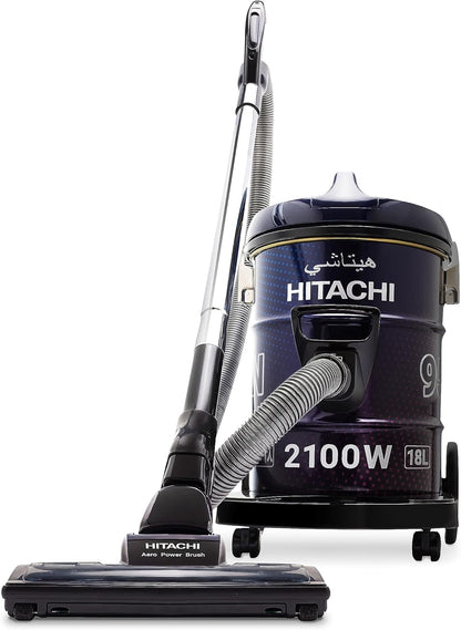 Hitachi Drum Vacuum Cleaner 2100 Watts, 18 Liters Tank Dust Capacity With 7.8M Extra Long Power Code, Removable & Washable Filter, Rug-Floor Nozzle, Best For Home, Office & Mosque, CV950F24CBSWR