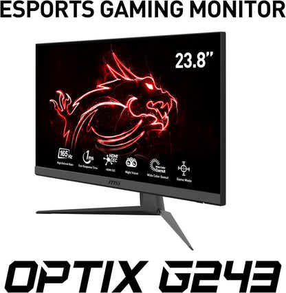 MSI Optix G243 23.8" FHD1920 x 1080 gaming monitor with 165Hz Refresh Rate, Night Vision Black