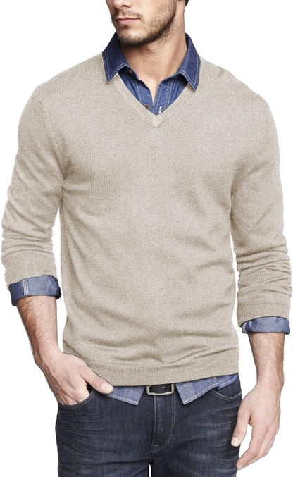 Coofandy Men Casual V Neck Sweater Ribbed Knit Slim Fit Long Sleeve Pullover Top