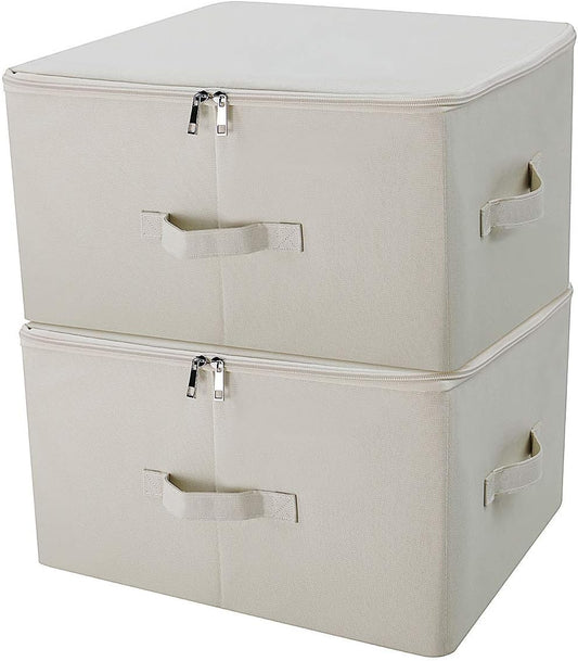 Collapsible Storage Bins with Lids, Storage Cubes, Tide Up Your Closet, Beige, Set of 2