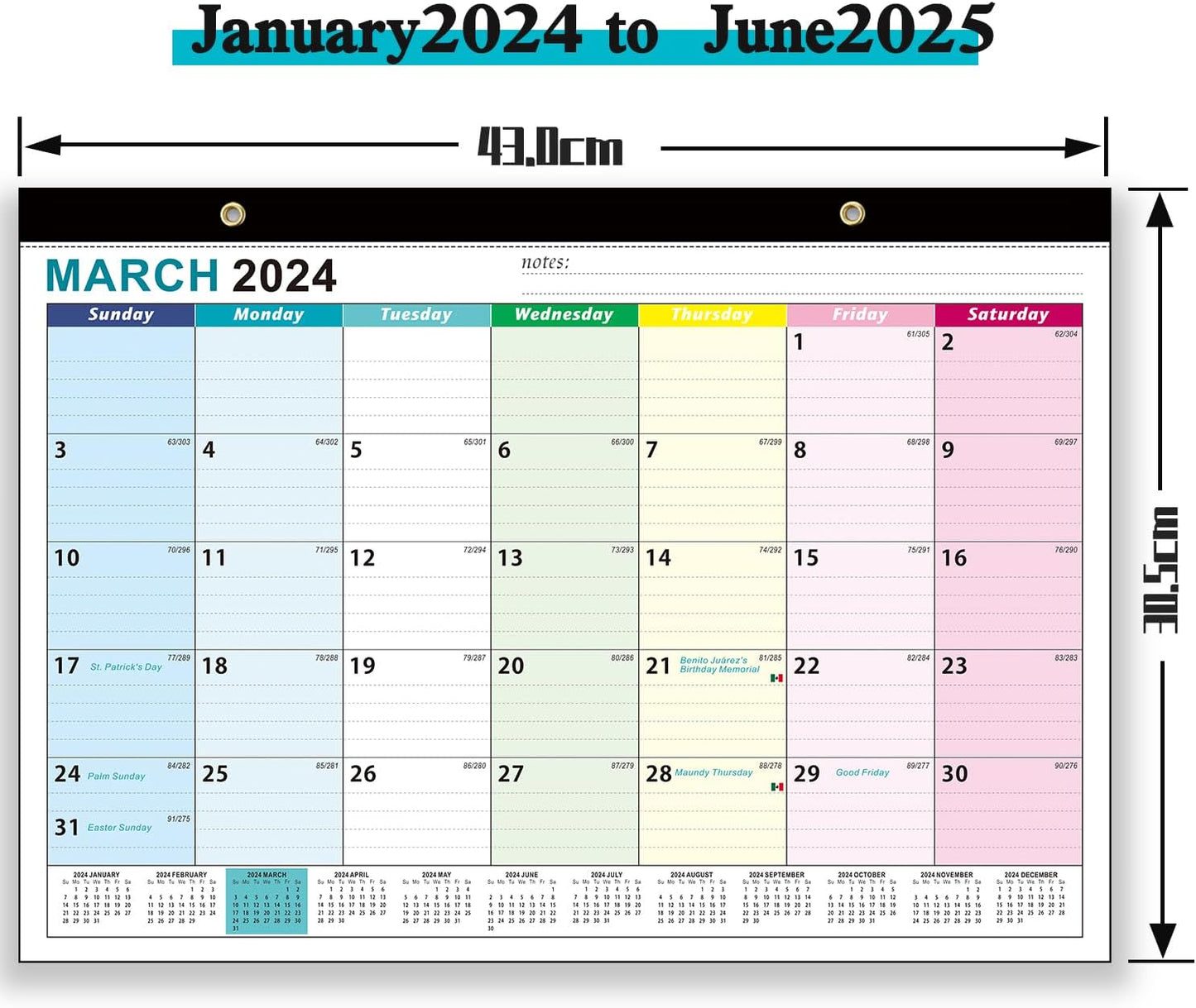 Wawasia Wall Calendar 2024-2025 Monthly Desk & Wall Calendar with Corner Protectors,18 Months, Thick Paper, To-do List and Notes (from Jan 2024 to Jun 2025)