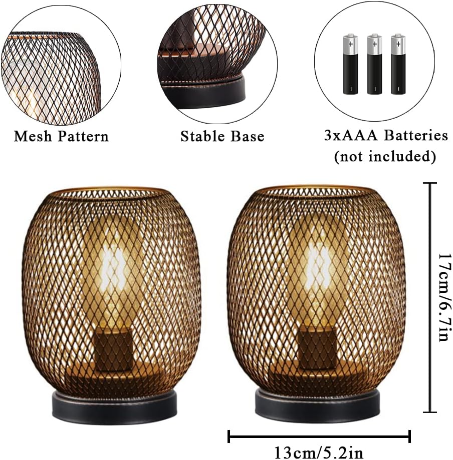 JHY DESIGN Set of 2 Metal Cage LED Lantern Battery Powered Cordless Accent Light with LED Great for Weddings Parties Patio Events for Indoors Outdoors