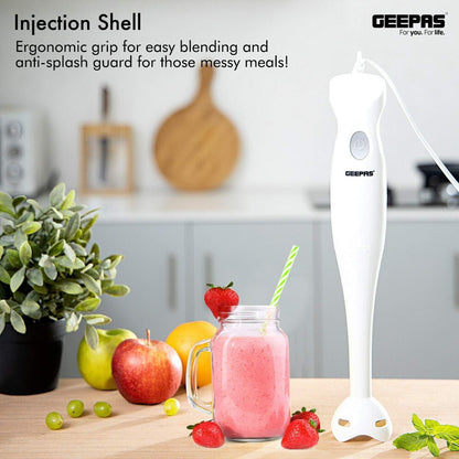 Geepas-Hand Blender, 2 Speed, Stainless Steel Blade, GHB5467 | Food Collection Immersion Hand Blender with Removable Stick | Ideal for Smoothies, Shakes, Grinding Ingredients, & Fruits